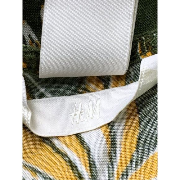 Women’s H&M Island Tropical Sun Dress Size 2 Green 5365 Volcano Palm Tree Midi - Picture 8 of 9